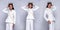 Portrait Snap Figure, Asian Business Woman Transgender wears White Suit pants black hair and Miss Beauty Queen Contest put crown