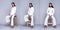 Portrait Snap Figure, Asian Business Woman Transgender wears White Suit pants black hair and sit on wooden stool poses many smart