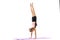 Portrait of sportive young girl, rhythmic gymnastics artist doing a handstand isolated on white studio background. Grace