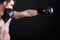 Portrait sportsman boxer in studio dark background