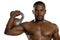 Portrait of sportsman lifting kettlebell