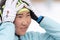 Portrait of sportswoman biathlete Munkhbat Doljinsuren Mongolia