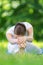 Portrait of sporty woman stretching in park