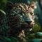 Portrait Of A Sri Lankan Leopard With Leaves Fused With The Green Leaves And Roots. Generative AI