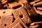 A portrait of a stack of brown cookies called speculaas or speculoos in Belgium or the Netherlands. The spiced biscuit is very