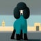 portrait of a standard poodle in a metaphysical surrealist painting in a minimal city