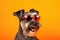 Portrait Standard Schnauzer Dog With Sunglasses Orange Background