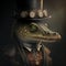 A portrait of a Steampunk style crocodile. Created with Generative AI