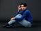 Portrait studio closeup shot of Asian young sexy luxury glamour slim fashionable LGBTQ gay male model in turtleneck long sleeve