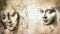 A portrait study of beautiful young women by Leonardo da Vinci . Projection on the wall
