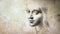 A portrait study of beautiful young women by Leonardo da Vinci . Projection on the wall