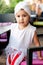 Portrait of a stylish little girl with a turban on her head