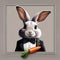 A portrait of a suave rabbit in a tuxedo and bowtie, holding a carrot2