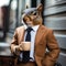 A portrait of a suave squirrel in a suit and tie, holding a cup of coffee3