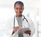 Portrait, tablet and healthcare with a doctor black woman in the hospital for insurance or research. Medical, trust and