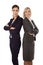 Portrait: Team of two isolated smiling and successful businesswoman in business outfit.