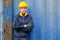 Portrait of technician or worker man with action of confident stand in front of cargo container