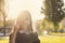 Portrait of teen girl with maple leaf