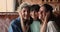 Portrait of three generations of women smiling look at camera