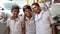 Portrait of three Indian boys at the street in Mumbai.