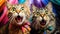 Portrait of Three Surprised Cats Generative AI
