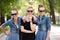 Portrait of three young beautiful woman with sunglasses