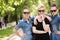 Portrait of three young beautiful woman with sunglasses