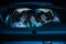 Portrait of three young friends looking emotional, laughing while sitting together in the car and watching a movie in a