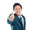 Portrait, thumbs up and business man in studio on a white background mock up. Face, support and happy male employee with