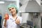 Portrait Thumbs Up Caucasian European Industry Woman Worker Happy Working In Food And Drink Factory