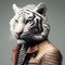 Portrait of a tiger dressed in a leather jacket and a scarf.