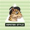 Portrait tiger hipster style green geometric background