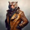 Portrait of a tiger in a leather jacket on a grunge background.