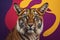 Portrait of a tiger on a purple background. Close-up. ai generated