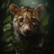 Portrait Of A Tiger Quoll With Leaves Fused With The Green Leaves And Roots. Generative AI