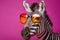 Portrait of a trendy zebra wearing cool sunglasses. Summer holiday concept. Generative ai