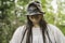 Portrait of trisomy adult outside having fun with hat