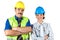Portrait of two architects team with hard hat