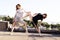 Portrait of two ballerinas on the roof