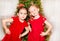 Portrait of two children girls around a Christmas tree decorated. Kid on holiday new year