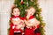 Portrait of two children girls around a Christmas tree decorated. Kid on holiday new year