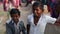 Portrait of two smiling indian boys on the river.