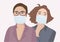 A portrait of two women in medical masks. For protection against viral diseases, environmental and air pollution. flat design