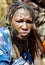 Portrait typical woman with bead decoration of the Hadzabe tribe