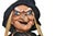 Portrait of an ugly witch doll with balck hat