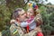 Portrait of a Ukrainian soldier with his little daughter