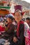 Portrait of unidentified ladakhi woman in traditional lamayuru dress during buddhist festival in Lamayuru Gompa monastery, Ladakh,