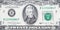 Portrait of US president Andrew Jackson on 20 dollars banknote closeup macro fragment