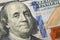 Portrait of US president Benjamin Franklin on 100 dollars banknote