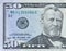 Portrait of US president Ulysses Simpson Grant on 50 dollars banknote closeup macro fragment. United states fifty dollars money